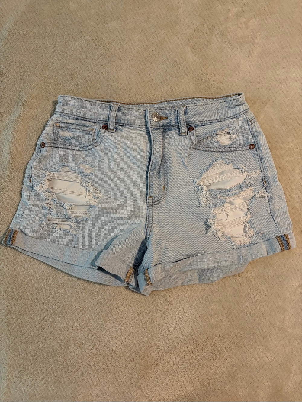 American Eagle Outfitters Light Blue Distressed Jean Shorts